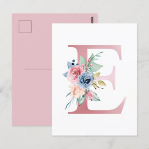 Faux roze Folie Letter E Blush Floral Monogram Briefkaart