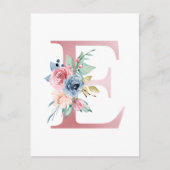 Faux roze Folie Letter E Blush Floral Monogram Briefkaart (Voorkant)
