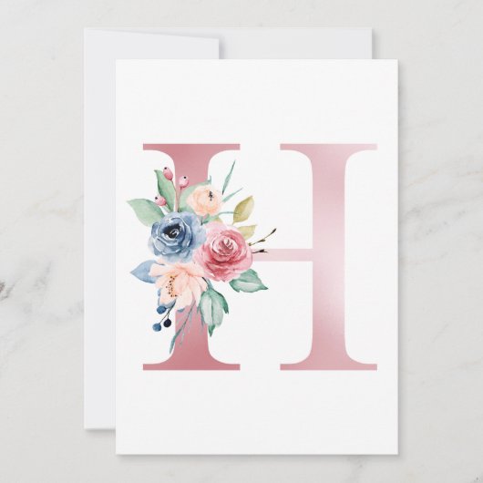 Faux roze Folie Letter H Blush Floral Monogram Kaart (Voorkant)