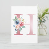Faux roze Folie Letter H Blush Floral Monogram Kaart (Staand voorkant)
