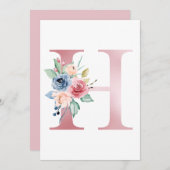 Faux roze Folie Letter H Blush Floral Monogram Kaart (Voorkant / Achterkant)