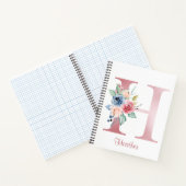 Faux roze Folie Letter H Blush Floral Monogram Notitieboek (Binnen)