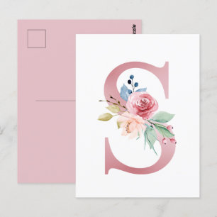 Faux roze Folie Letter S Blush Bloemen Monogram Briefkaart