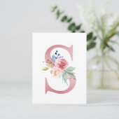 Faux roze Folie Letter S Blush Bloemen Monogram Briefkaart (Staand voorkant)