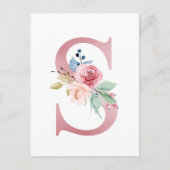 Faux roze Folie Letter S Blush Bloemen Monogram Briefkaart (Voorkant)