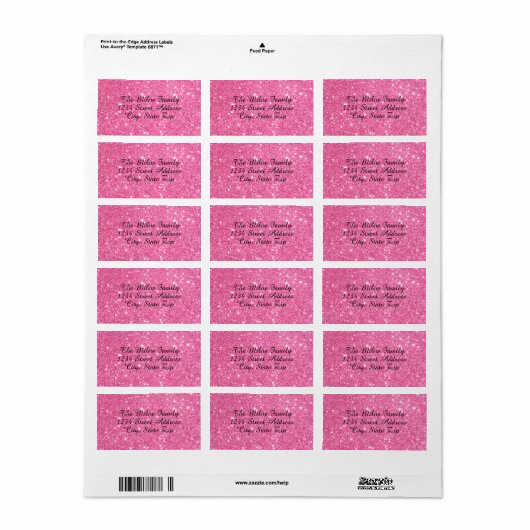 Faux roze glitter - Adresetiketten Etiket (Full Sheet)