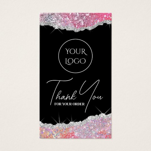 Faux roze glitter bijsluiter visitekaartje (Voorkant)