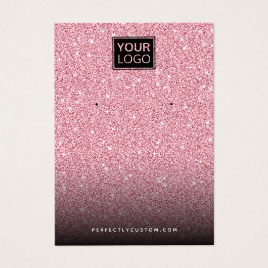 Faux roze glitter custom logo earing display card visitekaartje (Voorkant)