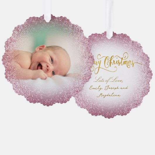 faux roze glitter effect nieuwe baby meisje ornament kaart (Voorkant / Achterkant)