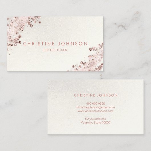 Faux roze glitter en faux folie strepen visitekaartje (Voorkant / Achterkant)