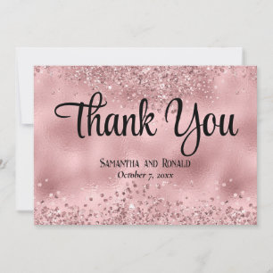 Faux Roze Glitter en Folie bruiloft Dank u kaart