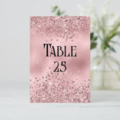 Faux Roze Glitter en Folie Trouwtafel Nummer Kaart (Staand voorkant)