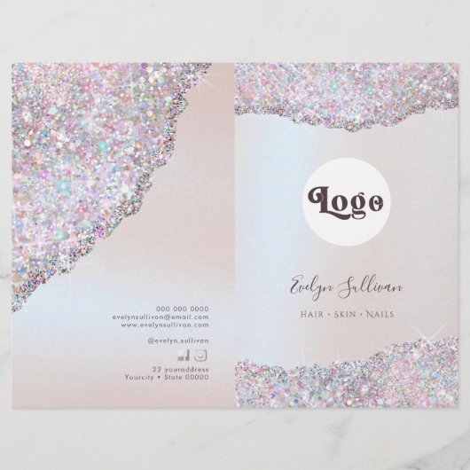 Faux roze glitter folie service menu folder (Voorkant)