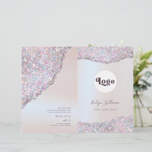 Faux roze glitter folie service menu folder (Staand voorkant)