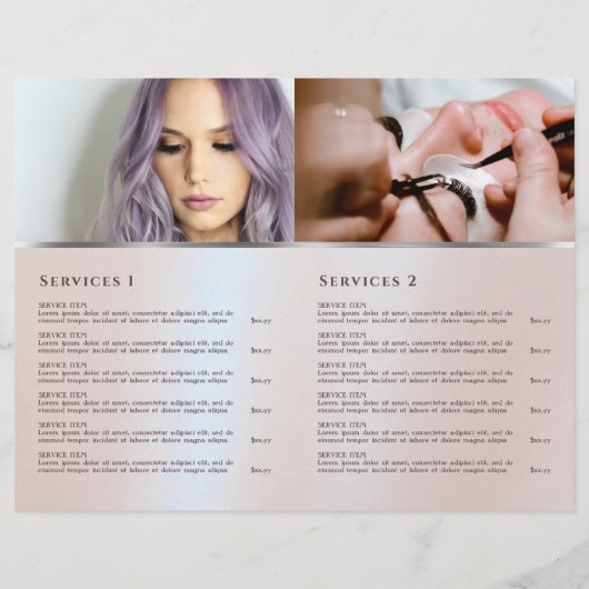 Faux roze glitter folie service menu folder (Achterkant)