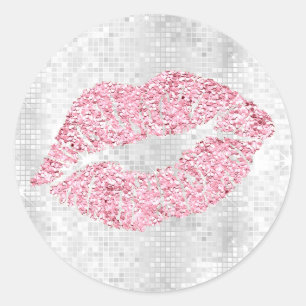 FAUX roze glitter lippenstift kus Ronde Sticker