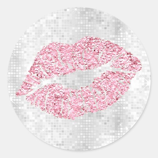 FAUX roze glitter lippenstift kus Ronde Sticker (Voorkant)