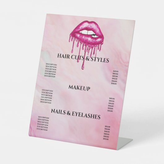 Faux Roze Glitter Lips Business Reclamebord Met Voetstuk (Voorkant)