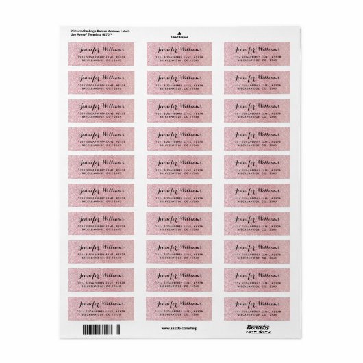 Faux roze glitter look Return Address Label (Full Sheet)