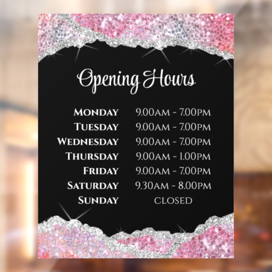 Faux roze glitter opening uren venster Cling Raamsticker (Vel 2)