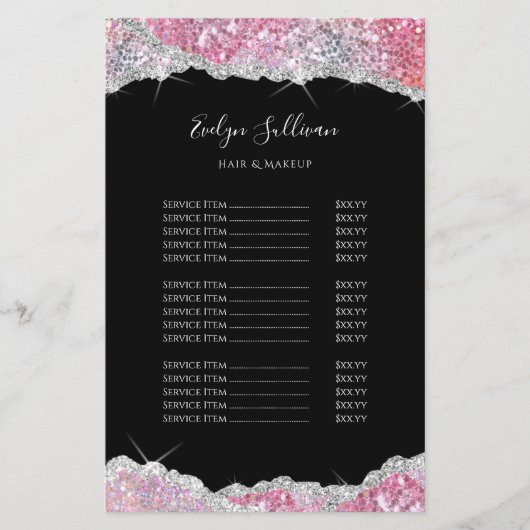 Faux roze glitter prijslijst flyer (Voorkant)