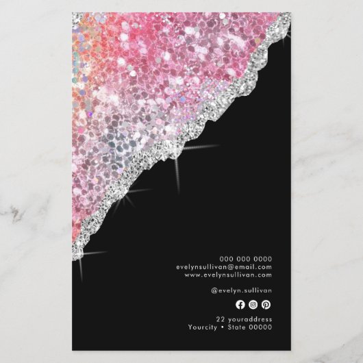 Faux roze glitter prijslijst flyer (Achterkant)