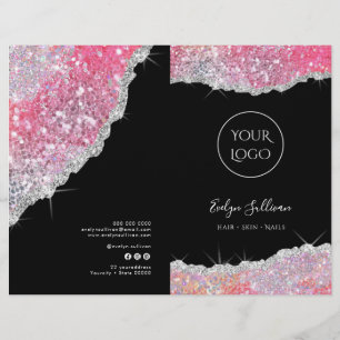 Faux roze glitter service menu brochure