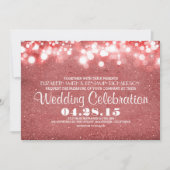 Faux roze glitter string lichten bruiloft uitnodig kaart (Voorkant)