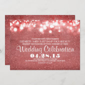 Faux roze glitter string lichten bruiloft uitnodig kaart (Voorkant / Achterkant)