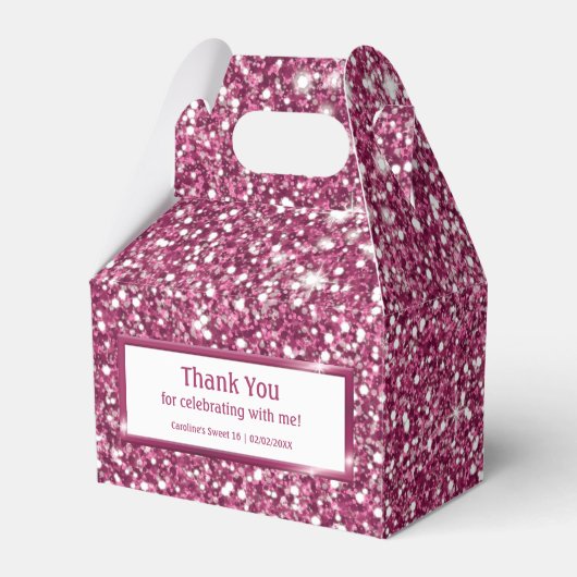 Faux roze glitter-textuur bekijken met aangepaste  bedankdoosjes (Voorkant Zijde)