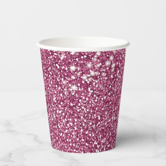 Faux roze glitter-textuur bekijken met aangepaste  papieren bekers (Achterkant)