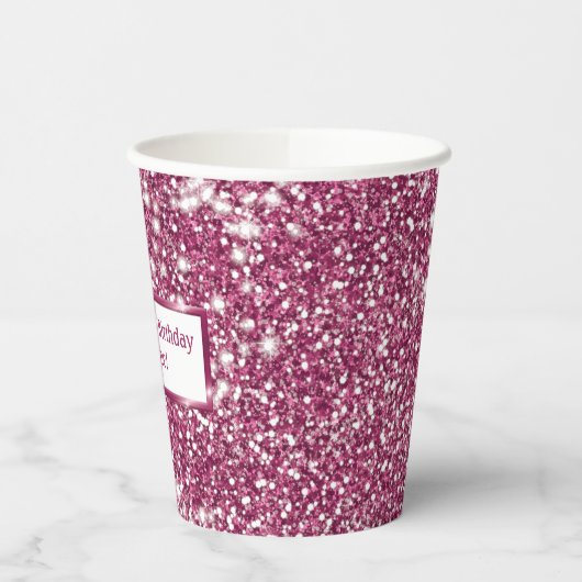 Faux roze glitter-textuur bekijken met aangepaste  papieren bekers (Links)