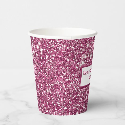 Faux roze glitter-textuur bekijken met aangepaste  papieren bekers (Rechts)