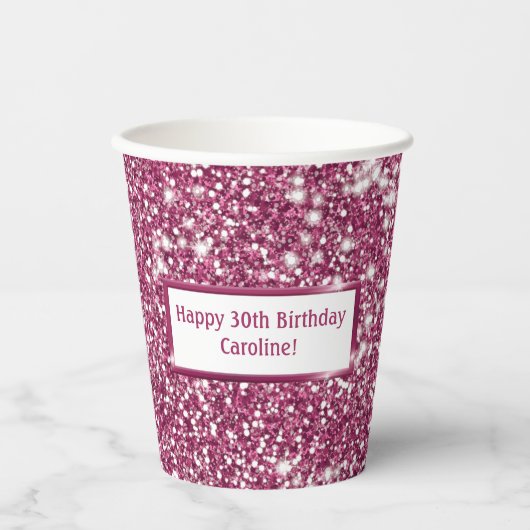 Faux roze glitter-textuur bekijken met aangepaste  papieren bekers (Voorkant)