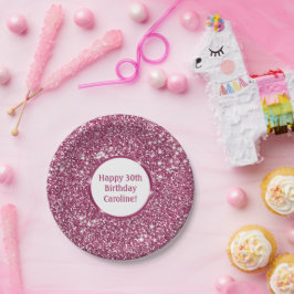 Faux roze glitter-textuur bekijken met aangepaste  papieren bordje