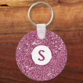 Faux roze glitter-textuur en aangepast monogram sleutelhanger (Voorkant)