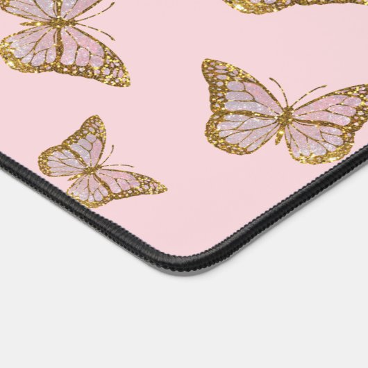 Faux roze glitter vlinders bureaumat (Hoek)