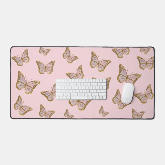 Faux roze glitter vlinders bureaumat (Keyboard & Muis)