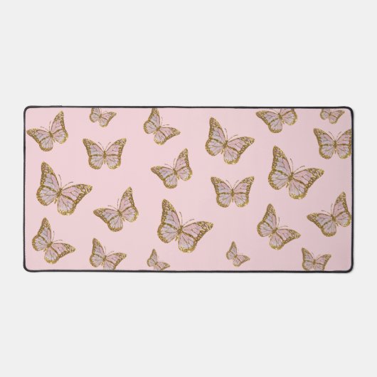 Faux roze glitter vlinders bureaumat (Voorkant)