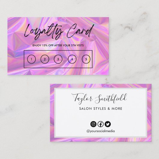 Faux roze holographic Custom Loyalty Kaart Visitekaartje (Voorkant / Achterkant)