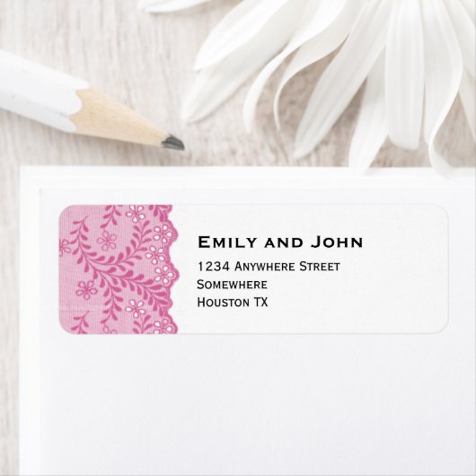 Faux roze kanten rand retouradres etiket (Insitu)