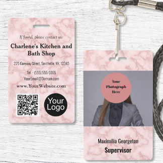 Faux Roze Marmer ID Badge