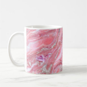 Faux roze marmeren textuur met zilveren glitter koffiemok