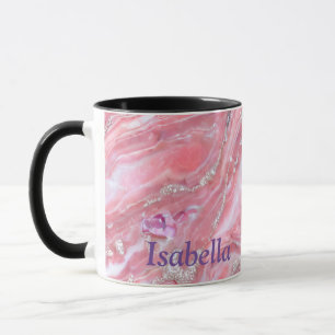 Faux roze marmeren textuur met zilveren glitter mok