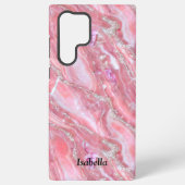 Faux roze marmeren textuur met zilveren glitter samsung galaxy hoesje (Achterkant)