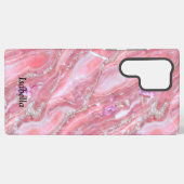 Faux roze marmeren textuur met zilveren glitter samsung galaxy hoesje (Achterkant horizontaal)