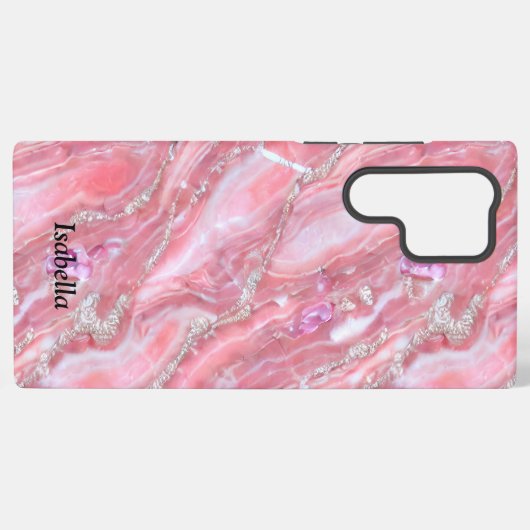 Faux roze marmeren textuur met zilveren glitter samsung galaxy hoesje (Achterkant horizontaal)