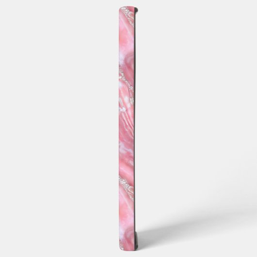 Faux roze marmeren textuur met zilveren glitter samsung galaxy hoesje (Linkerkant)