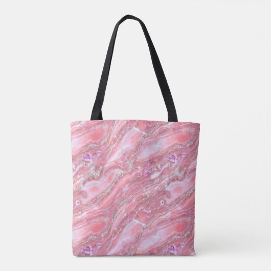 Faux roze marmeren textuur met zilveren glitter tote bag (Achterkant)