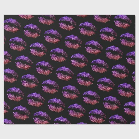 Faux roze Paarse glitter look lippenpatroon Cadeaupapier (Vlak)